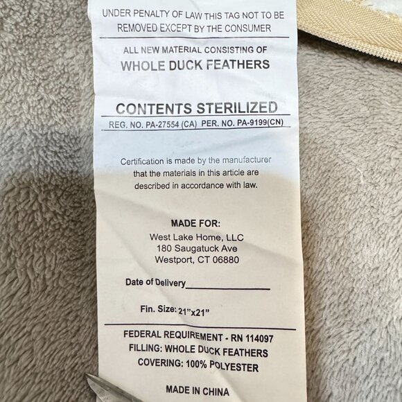 Throw Pillow 21x21 Geometric Stitching West Lake Home Duck Feather Beige Satin - Picture 6 of 12